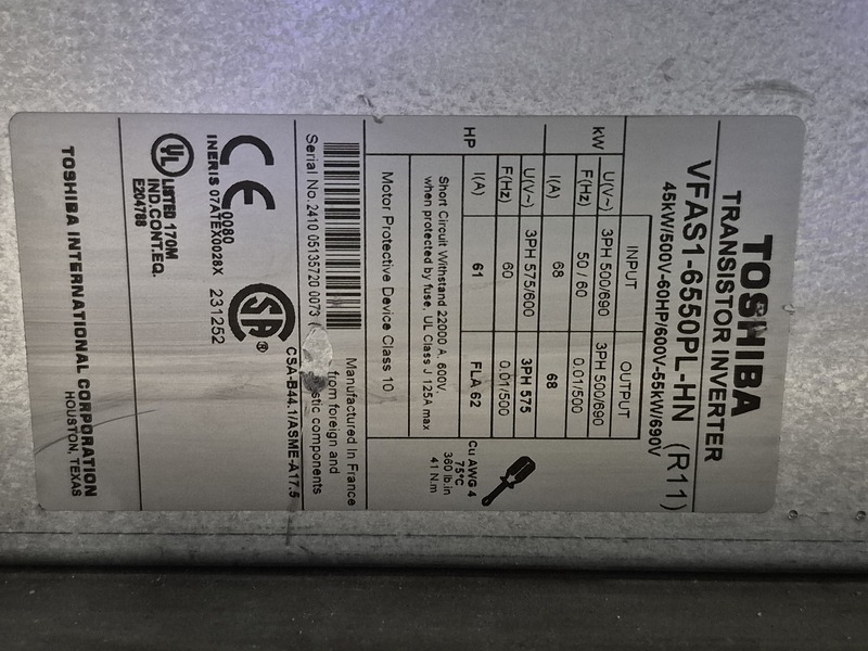 60 HP Toshiba, VF-AS1, TOSVERT Inverter VFD, 600 Volt, 3PH - Image 3