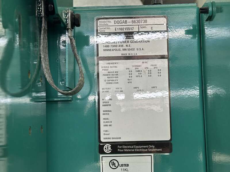 1500 KW Cummins #DQGAB, diesel generator set, 277/480 Volts, 230 hours, 2220 HP @ 1800 RPM, QSK50-G4 engine - Image 10