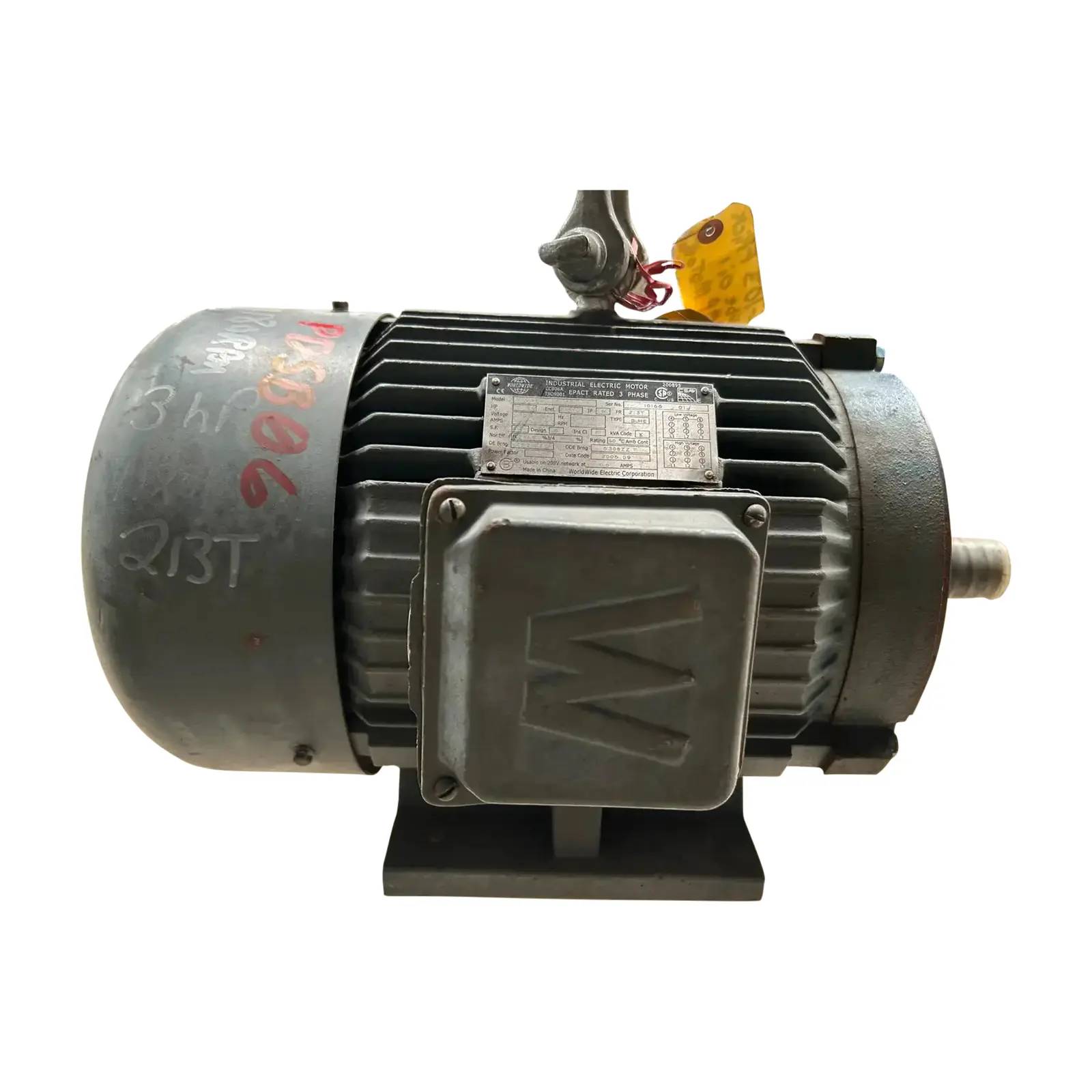3 HP 1180 RPM Worldwide Electric Corp. Corporation, Electric Motor, Frame 213T, 8.4/4.2 amps, 230/460 Volts - Image 1