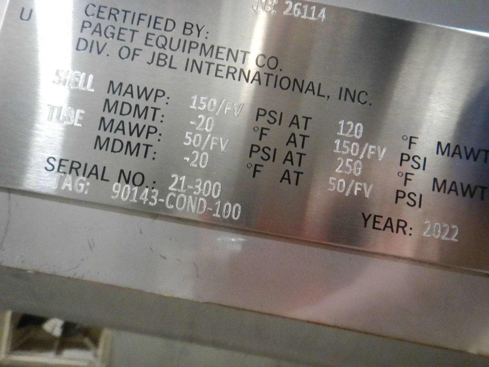564 sq.ft., 150/FV psi shell, 50/FV psi tube, Paget, 316L Stainless Steel shell-tube heat exchanger, 2022 - Image 9