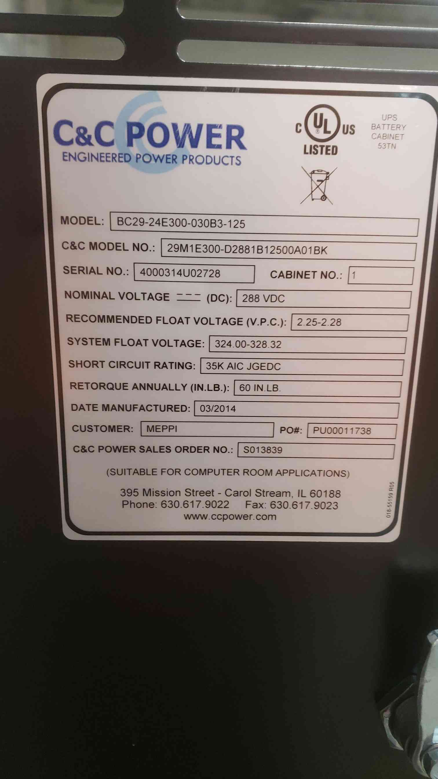 50.0 KVA Mitsubishi UP1133A-B503SU-2, uninterruptible power supplies W/ Battery Cabinet Diamond Series, 2014 - Image 6