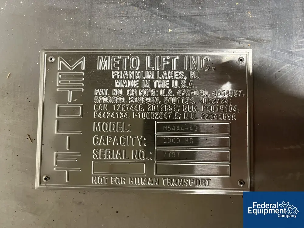 Metolift #M5444-43, Bin Lifter, Stainless Steel, 97" lift, 1000 kg - Image 3