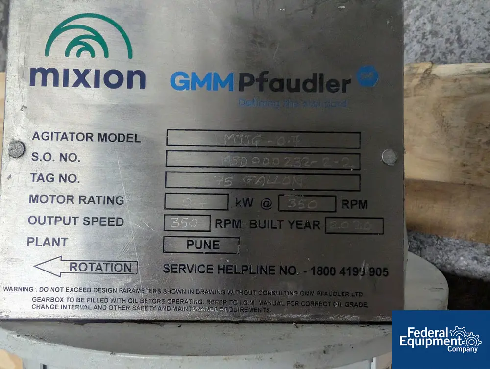GMM Pfaudler #MIIG-0.4, Mixion Agitator, 350 RPM, 2020 - Image 2