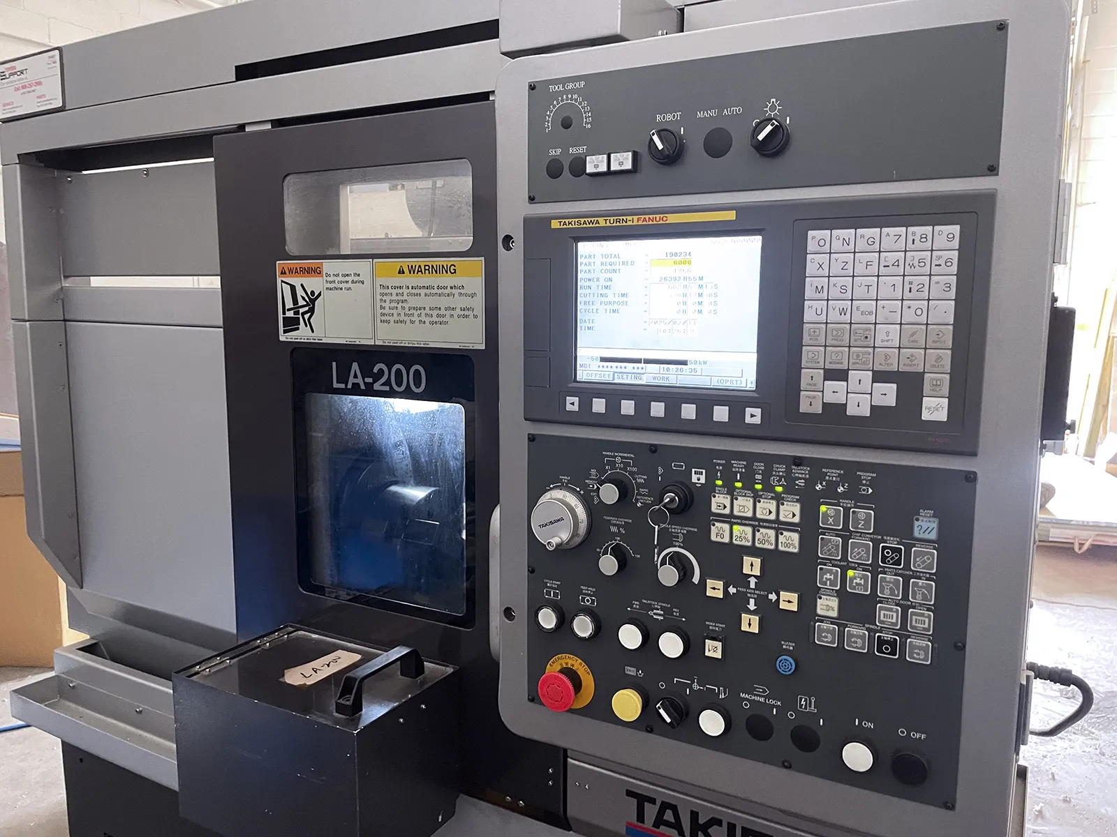Takisawa #LA-200, CNC lathe, 18.5" swing, 8" chuck, 2" bore, 12.6"dia., 11.8"lgth, tool setter, chip - Image 1
