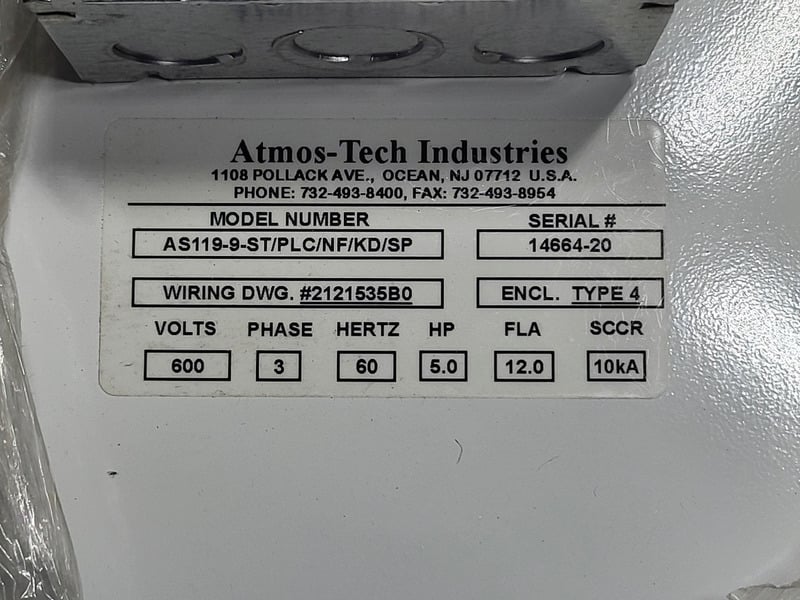 Atmos-Tech #AS119-9-ST/PLC/NF/KD/SP, Personnel Air Shower, 12 amps, 5 HP, Type 4 enclosure, 600 Volts, 3PH - Image 2