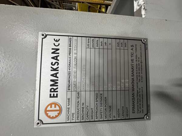 110 Ton, Ermaksan #Power-Bend-Falcon, CNC hydrauic press brake, 8.6'OA, 86.6" between housing, 10.8" stroke - Image 9