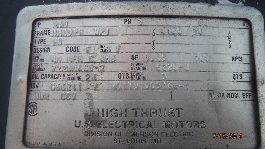 250 HP 720 RPM U.S. Motors, Frame 5809PH, WPIBB, 4160 Volts - Image 3