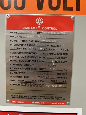 General Electric Limitamp Control 4160 Starter and Cabinet MODEL IC1074A106C TWO AVAILABLE - Image 3