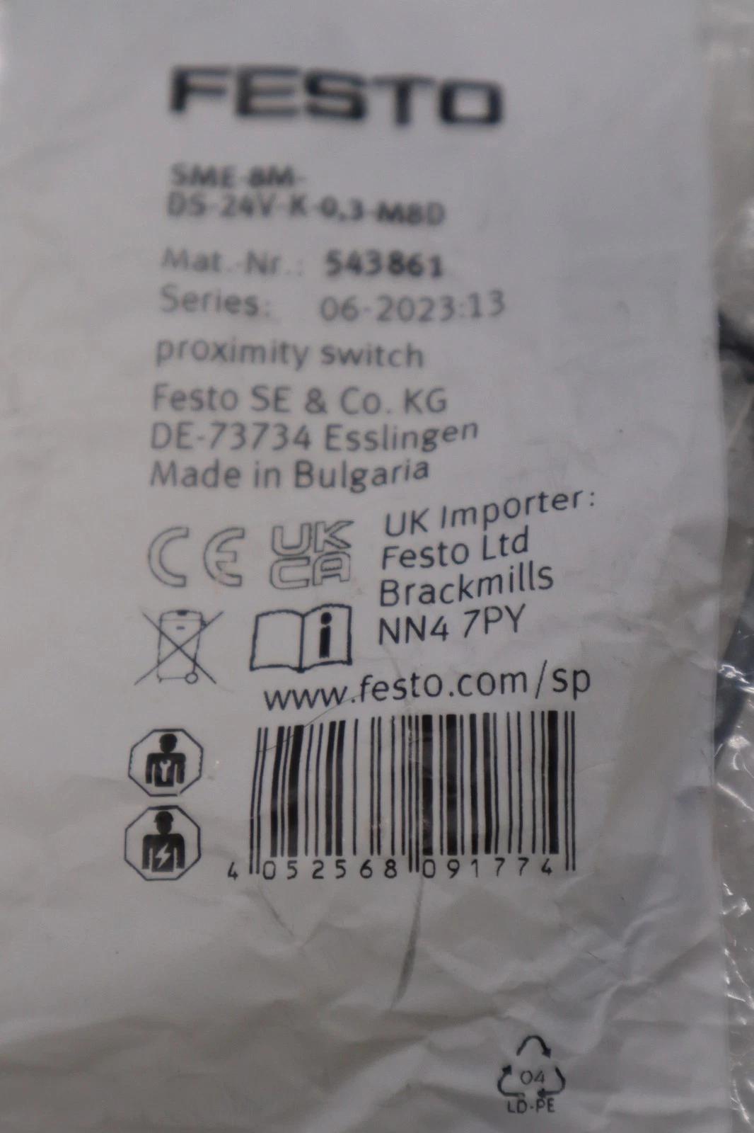 Festo 5-10v m8 no proximity sensor 543861 sme-8m-ds-24v-k-0,3-m8d stk h1656a - Image 3