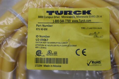 NEW Turck Actuator and Sensor Cordset RYV 40-6M STOCK H823 - Image 2