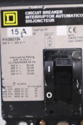NEW OPEN BOX Square D Circuit Breaker 15A 600VAC - FH36015 STOCK H1238 - Image 2