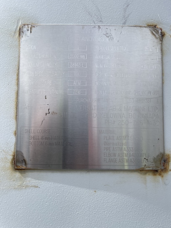 10080 gallon 137" x 157", Glycol Waste Tank, 0.236" shell thickness, 2010, (2 available) - Image 2