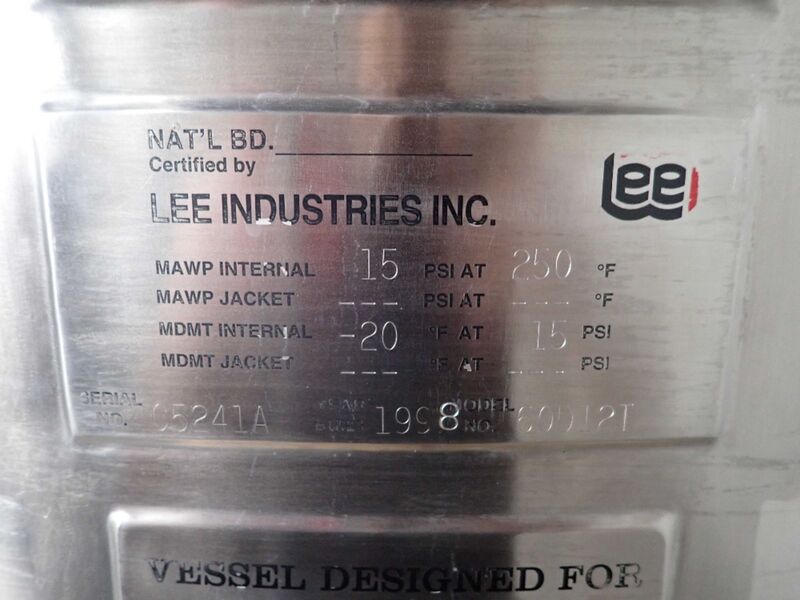 60 gallon Lee Industries #60D12T, Tri-Mix Turbo-Shear Vacuum Mixing Kettle, 90 psi @ 332&deg;F - Image 10