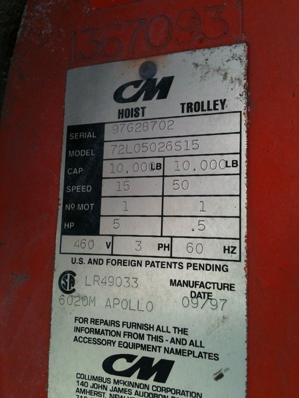 5 Ton, Hoist trolley motor specs are in the pictures - Image 1