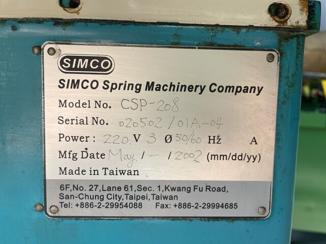 Simco #CSP-208, CNC Spring Coiler, 0.13-0.8mm wire, 550 PPM, 220 V., 3ph, 2002 - Image 4