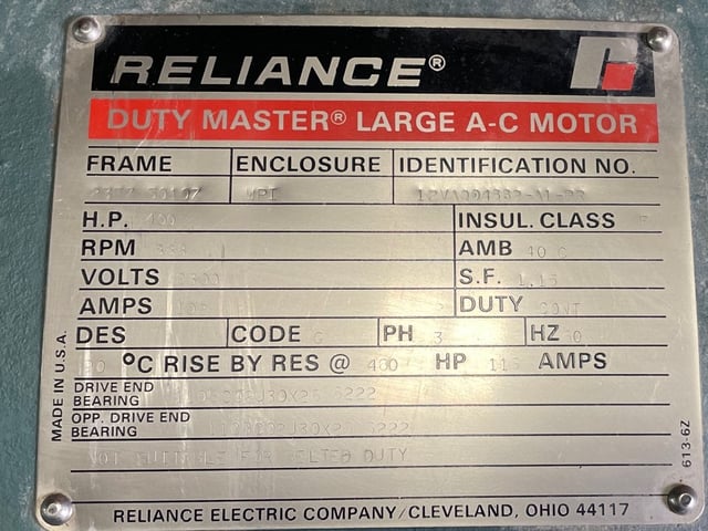 400 HP 900 RPM Reliance, Frame 5010Z, Drip-Proof Ball Bearing, 2300 Volts - Image 3