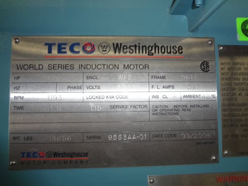 3000 HP 1193 RPM Teco Westinghouse, Frame 5614, weather protected enclosure type 2, new unused, 2300/4000 - Image 2