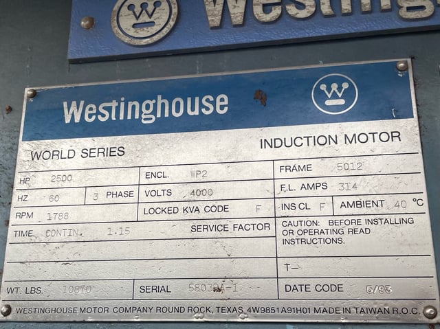2500 HP 1800 RPM Westinghouse, Frame 5012, WPIISB, 2300/4000 Volts - Image 3