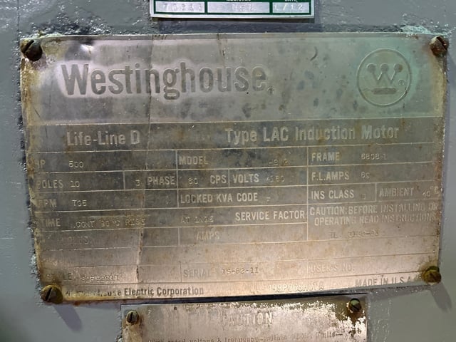 500 HP 720 RPM Westinghouse, Frame 6808L, WPIIBB, 4160 Volts - Image 3