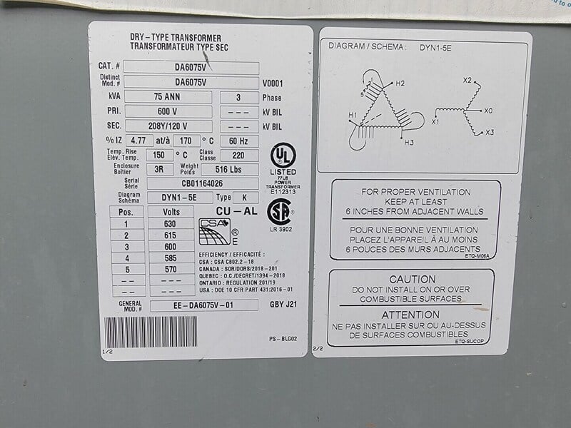 75 KVA Square D, Temporary Power Distribution Cart, 600 Primary, 208Y/120 Secondary, Type 3R enclosure, (16 - Image 2