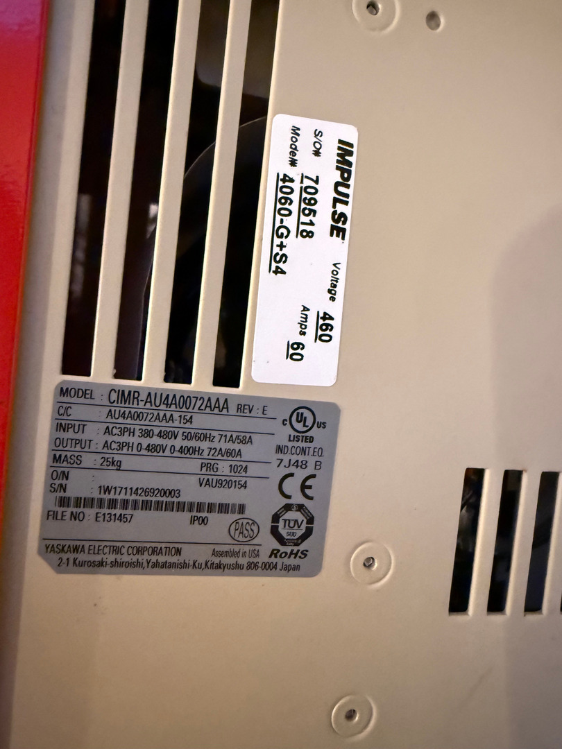 40 HP Yaskawa, CIMR-AU4A0072AAA, Variable Frequency Drive, 60 amps, 480 Volt, 3PH - Image 3