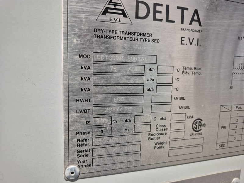 75 KVA 600 Primary, 208Y/120 Secondary, Delta Dry type Distribution Transformer, Nema 3R, 3PH - Image 3