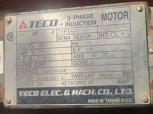 400 HP 1800 RPM Teco, Frame 5806B, TEFC BB, 460 Volts - Image 3