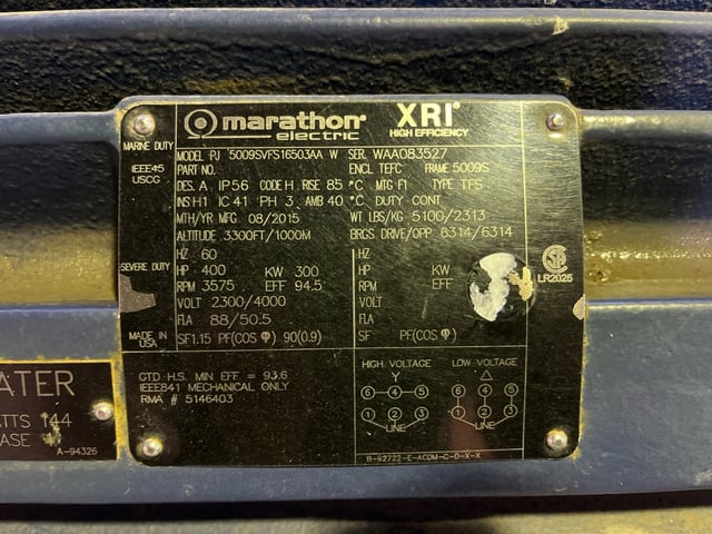 400 HP 3600 RPM Marathon, Frame 5009S, TEFC BB, 2300/4000 Volts - Image 4