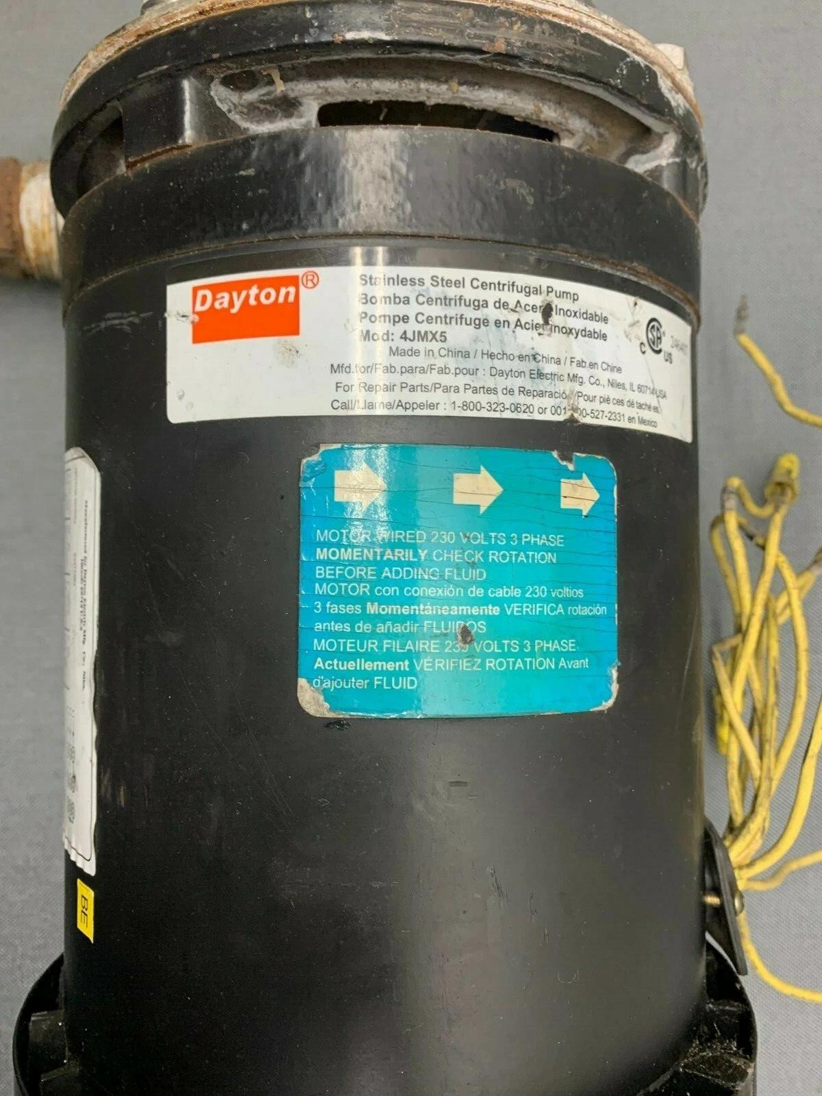 Dayton #4JMX5, Stainless Steel Centrifugal Pump, 1.5 HP, 3450 RPM, 460 Volts, 3PH - Image 2