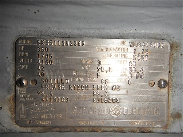 350 HP 1800 RPM General Electric, Frame 5011LLD, TEFC BB, 4160 Volts (2 available) - Image 3