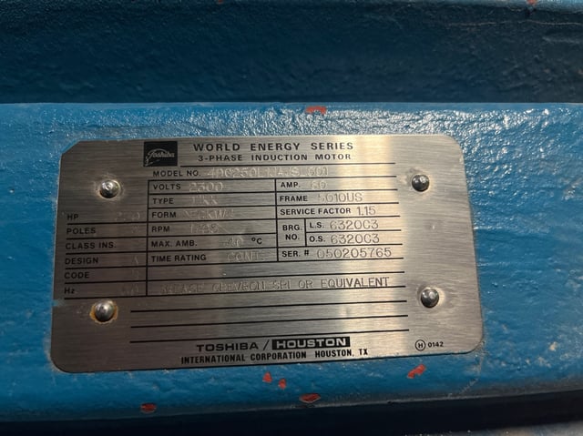 250 HP 1800 RPM Toshiba, Frame 5010US, TEFC BB, 2300 Volts - Image 3