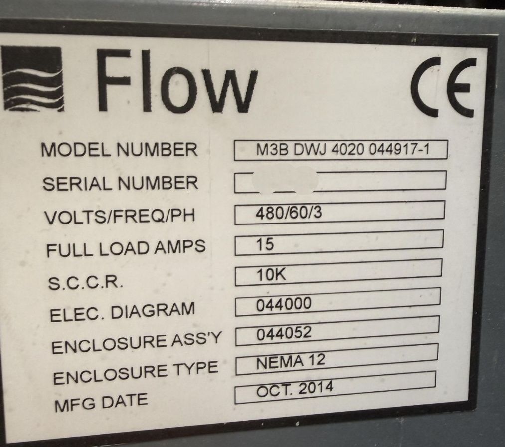 Flow #Mach-3-4020B, CNC waterjet, 5-Axis Dynamic taper compensating head, 100 HP, 87000 psi, 2014 - Image 9