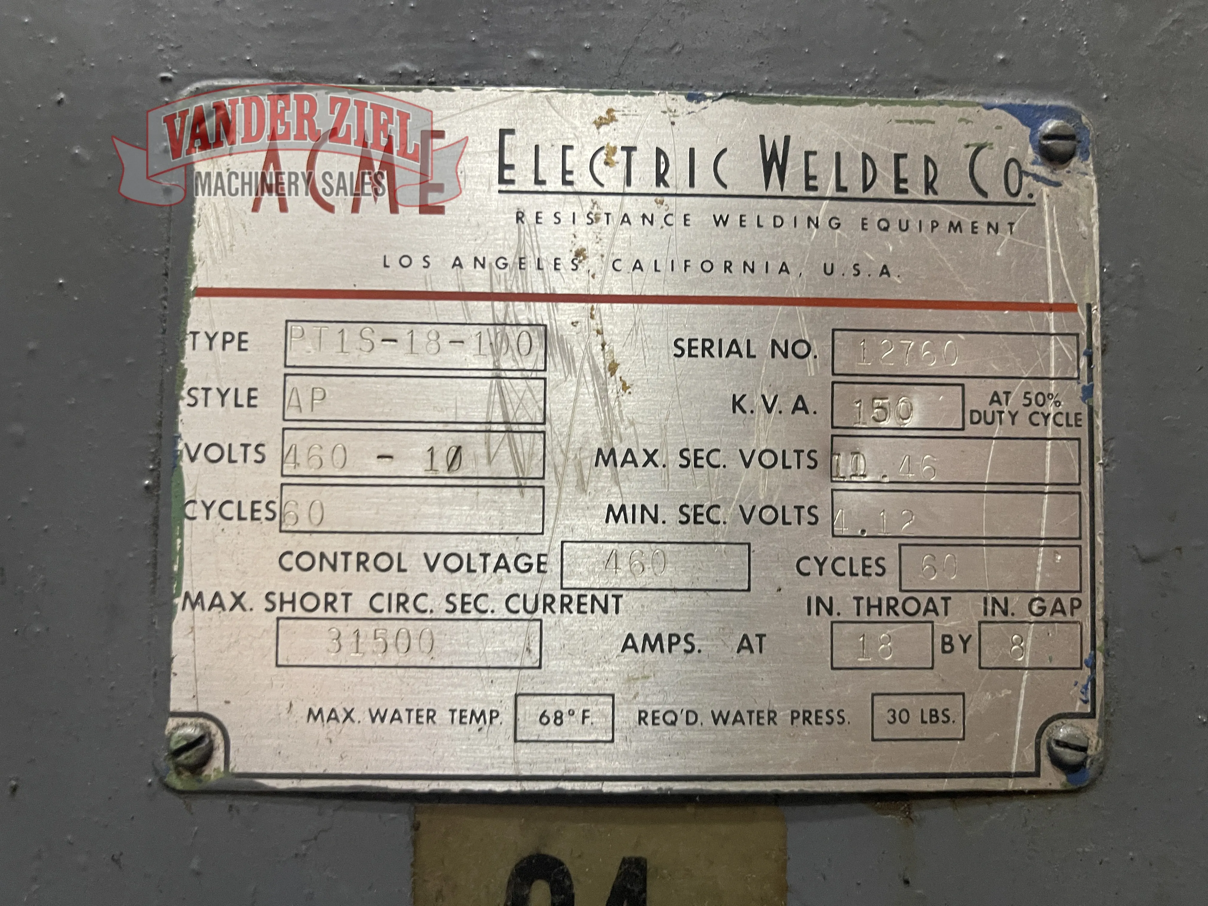 50 KVA Acme Electric Welder Co #PT1S-18-100, spot welder - Image 2