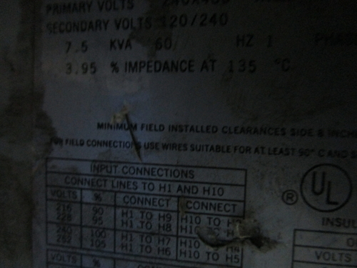 7.5 KVA 240x480 Primary, 120/240 Secondary, Acme Transformer T-2-53515-35, general purpose transformer - Image 3
