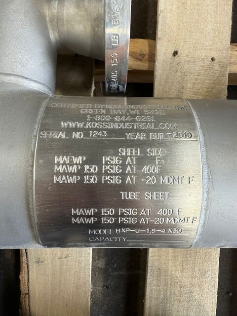 Koss, industrial shell and tube heat exchanger, 2-1/2" outlet, Koss Industrial 125 PSI - Image 6