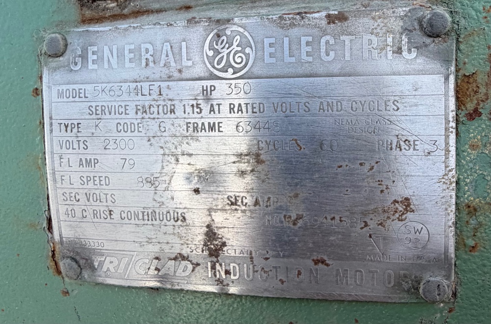 350 HP 885 RPM General Electric, Frame 6344S, ODP, Sleeve, 2300 Volts, Rebuilt (2 Available) - Image 1