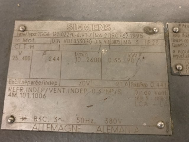 100 HP 2500 RPM Siemens, Frame 182, DPFVBB, 400 VA, 70 VF - Image 3