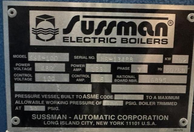 Sussman #SSB100, Electric Steam Boiler, 102 kW, 480 Volts, 3Ph, ASME, National Board - Image 2