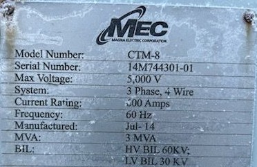 1500 KVA 4160 Primary, 480Y/277 Secondary Sunbelt & MEC #CTM-8, Pad-Mounted Transformers, LOT of 2, oil - Image 2