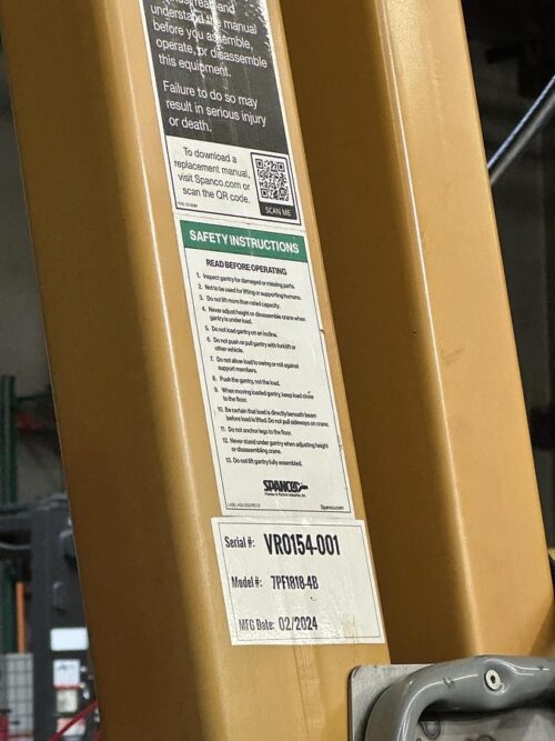 7.5 Ton, Spanco #7PF1818, gantry crane, 18' Span, e-stop pendant & chain container - Image 3