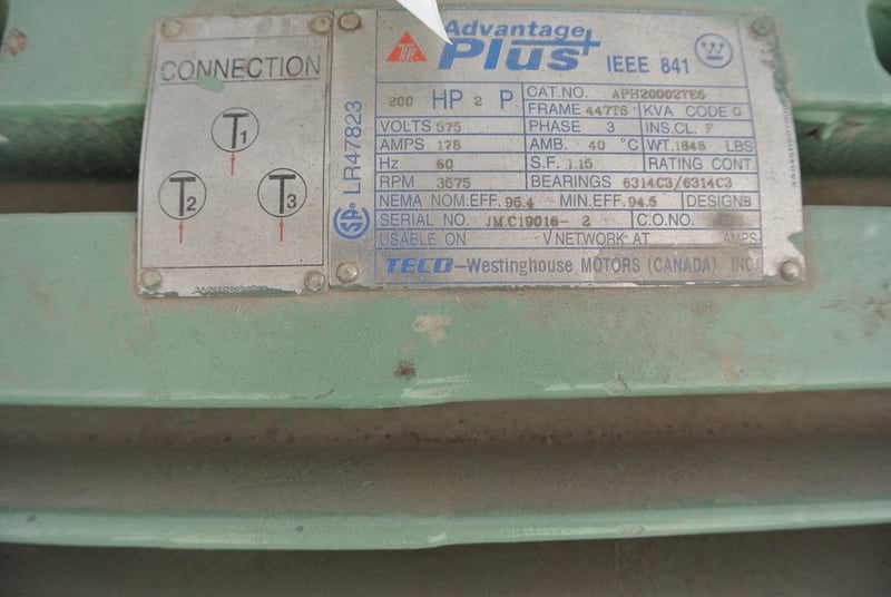 200 HP 3575 RPM Teco Westinghouse APH20002TE5, Frame 447TS, continuous duty, 575 Volts - Image 2