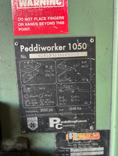 5" x 5" x 1/2" Peddinghaus #Peddiworker-1050, Hydraulic Ironworker, 105 Ton, 10" throat, 3/4"-1-1/4" hole - Image 2
