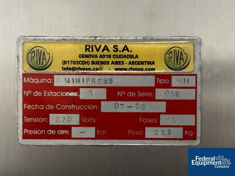 6 Ton, RIVA #MiniPress-MII, Single Station Tablet Press, 18mm diameter x 24mm fill, 2005 - Image 2