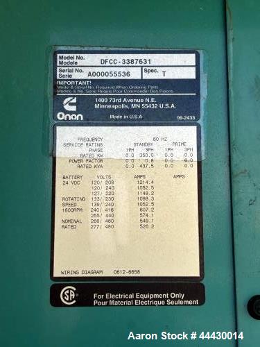 350 kW Cummins #DFCC-3387631, Diesel Generator, NTA855G3 Engine, 17 hours, 1999 - Image 3