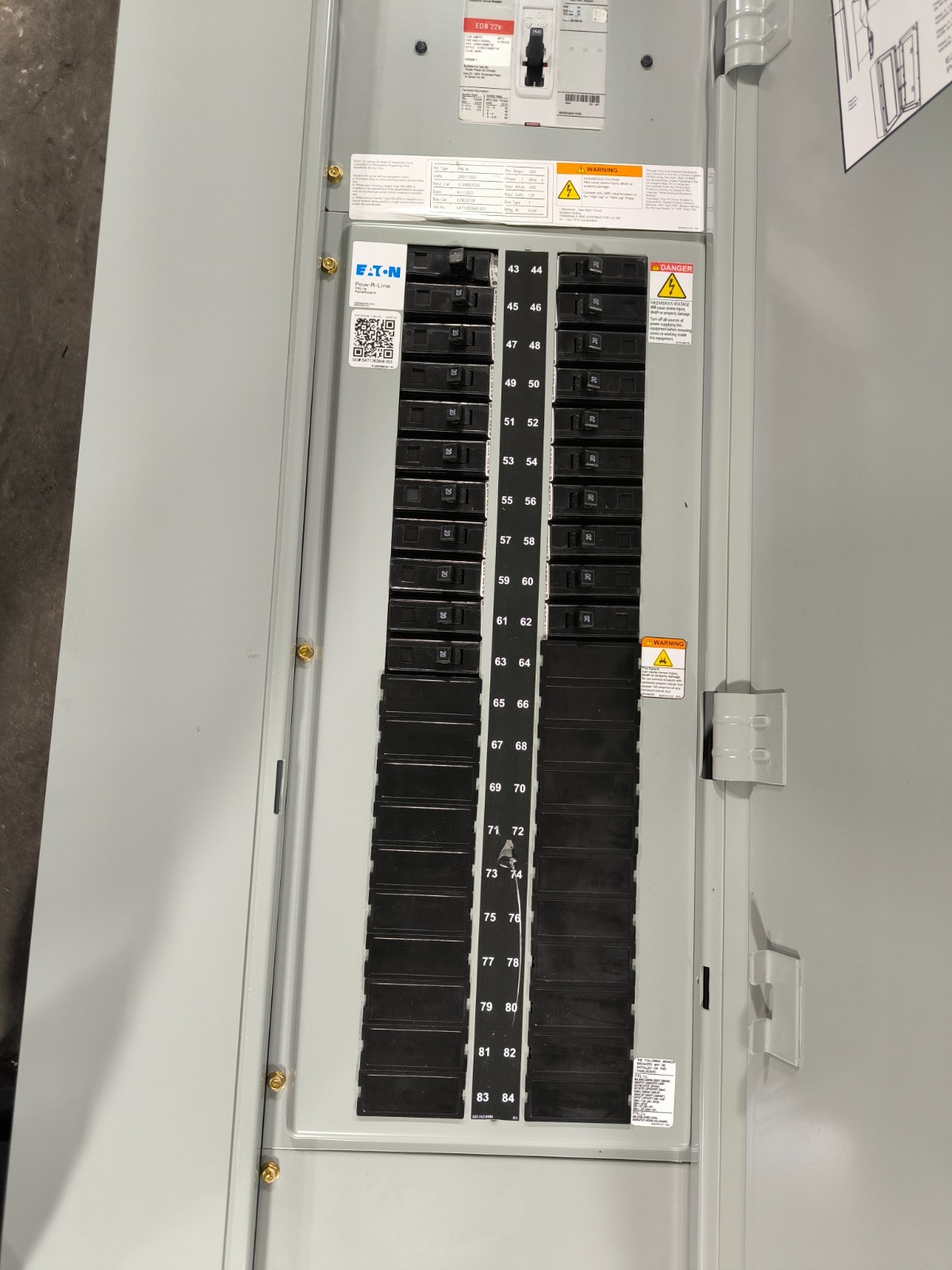 150/400 Amp. Eaton #PRL1A, Panelboard, 208Y/120 Volts, 3PH, 4 Wire, 42 Sp, Main & 21 breakers, AS IS - Image 5
