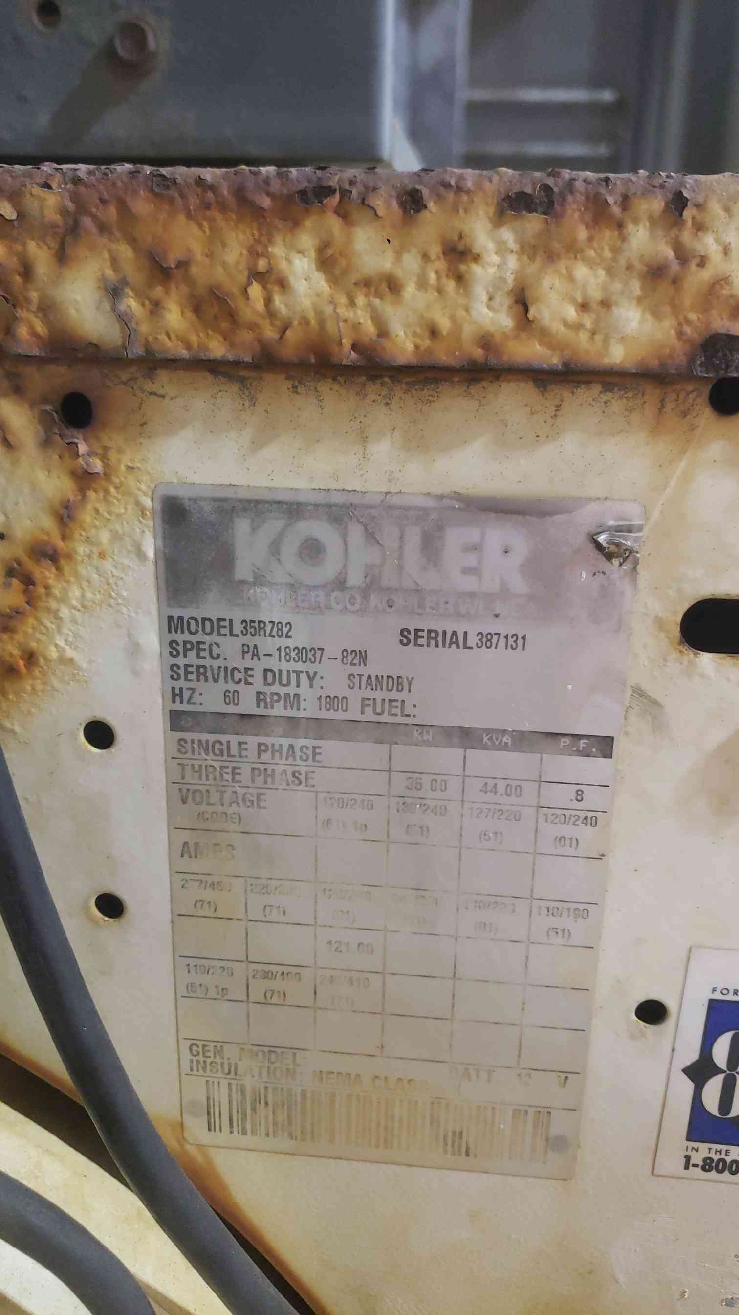 35 KW Kohler Ford #35RZ82, Nat Gas LP Generator, 1 & 3PH, 614 Hrs - Image 6