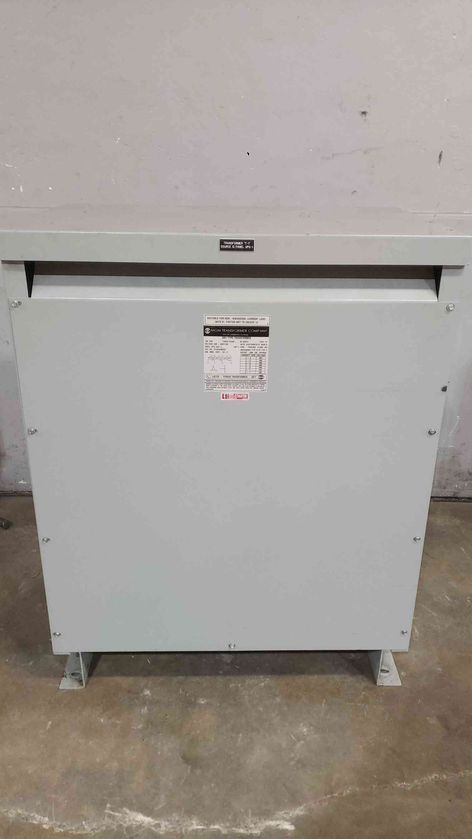 150 KVA 480 Primary, 208Y/120 Secondary MGM #HT225A3B2SH, Dry Transformer, 3-phase, (2 available) - Image 1