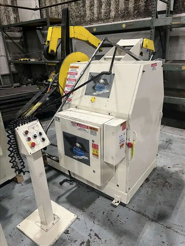 6000 lb. Coe Press Equipment, Servo coil feed line, 12" width x .187" thick, straightener, coil reel, PLC - Image 7
