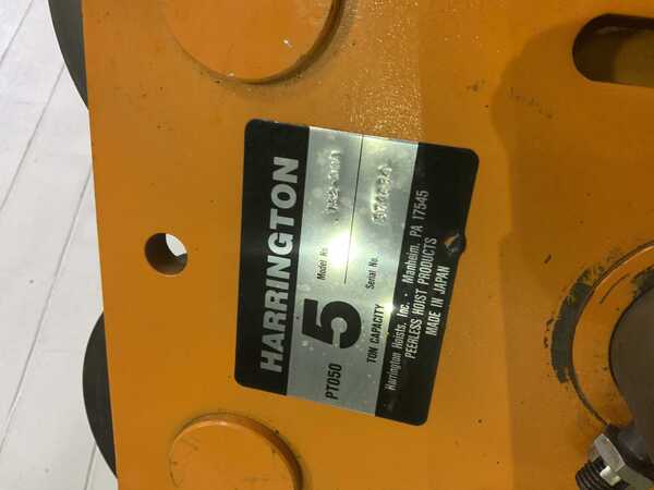 5 Ton, Harrington #38SY6966, electric chain hoist, trollet, pendant Control, 4.7 HP, 12 FPM - Image 5