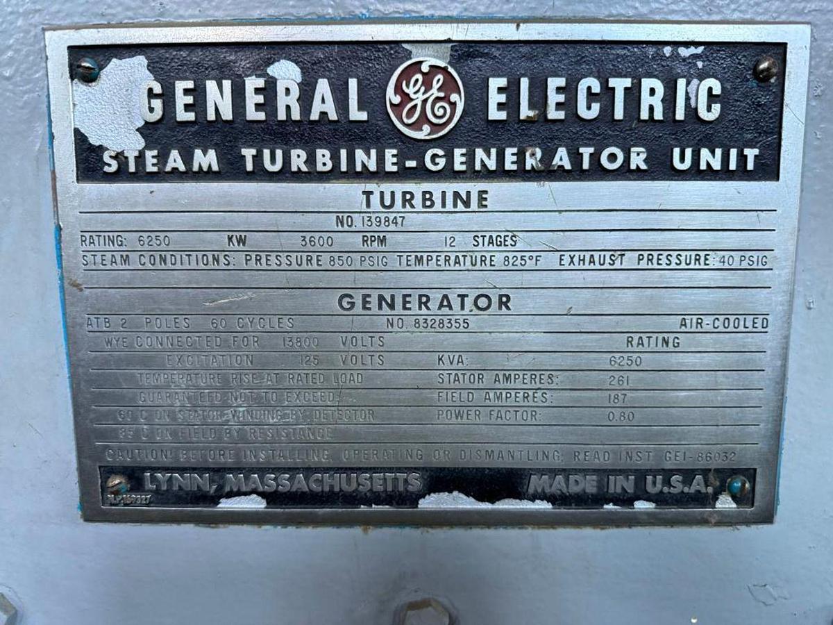 3600 KW General Electric #139847, Steam Turbine-Generator, Air Cooled, 6250 KVA, 13.8 kV - Image 6